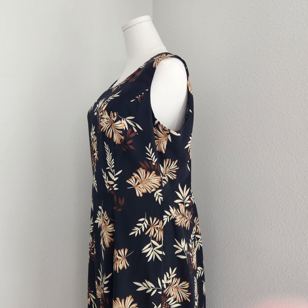 Vintage 90s Black Hawaiian Floral Sleeveless Scoop Neck Maxi Dress Studio I XL - Picture 5 of 11